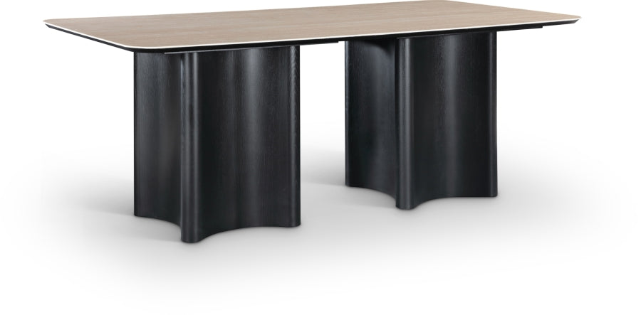 Corvina 78" Travertine Sintered Stone Top And Oak Veneer Base Dining Table - Black
