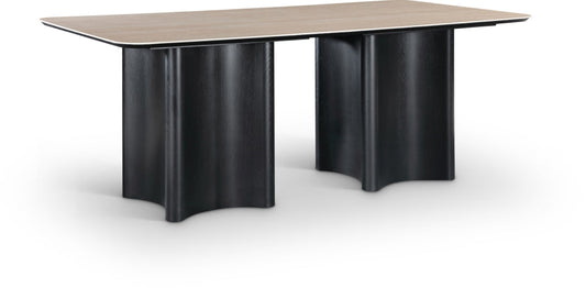 Corvina 78" Travertine Sintered Stone Top And Oak Veneer Base Dining Table - Black