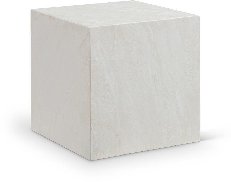 Piazza Marble Finish Indoor / Outdoor Concrete End Table - White