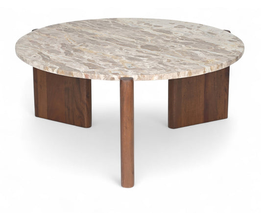 Varenna Genuine Marble Top And Acacia Wood Base Coffee Table - Beige