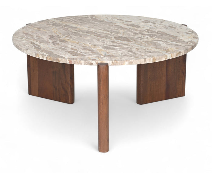 Varenna Genuine Marble Top And Acacia Wood Base Coffee Table - Beige