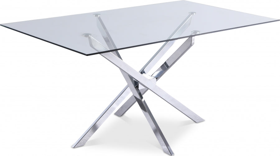Xander 60" Glass Top And Steel Base Dining Table - Chrome