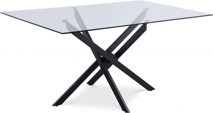 Xander 60" Glass Top And Steel Base Dining Table - Black