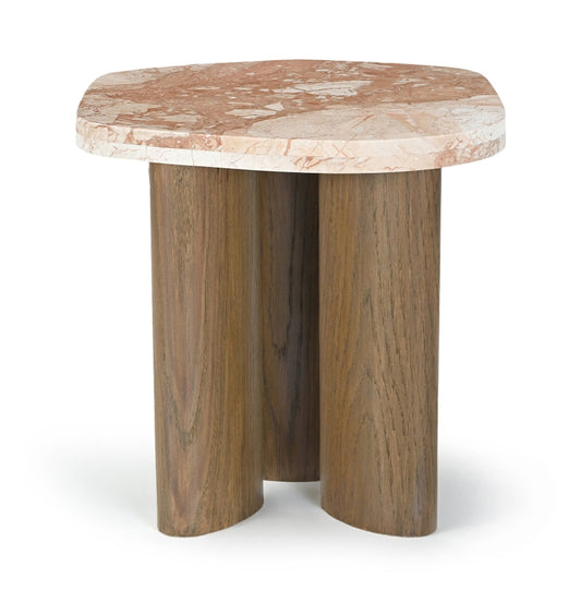 Puglia Genuine Marble Top And Oak Wood Base End Table - Cream