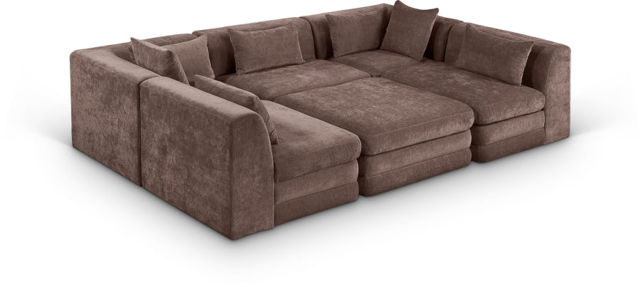 Stellar 114" Chenille Fabric Upholstered 6Pc. Modular Sectional - Brown