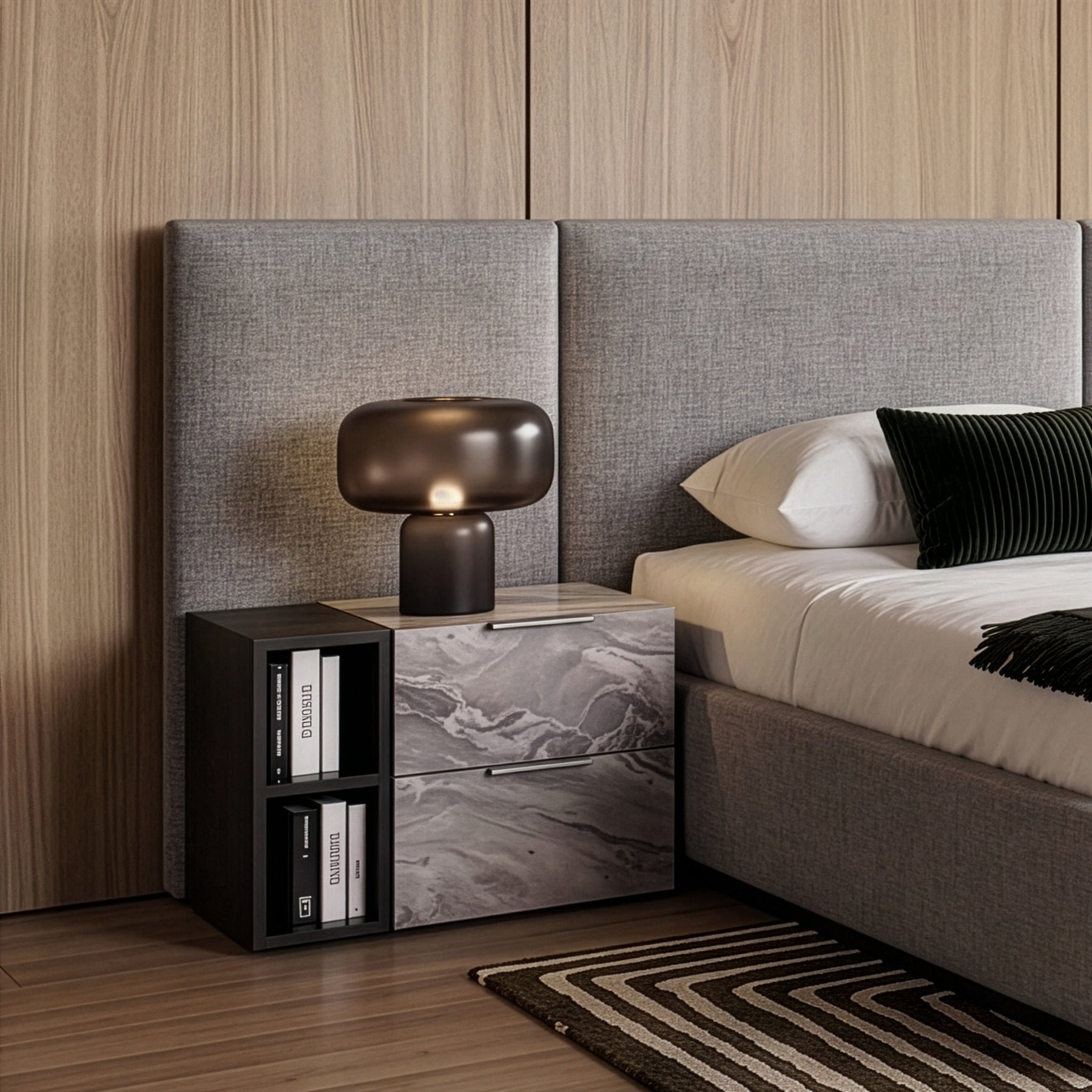 Maranello - Modern Grey Wash & Faux Marble Nightstand
