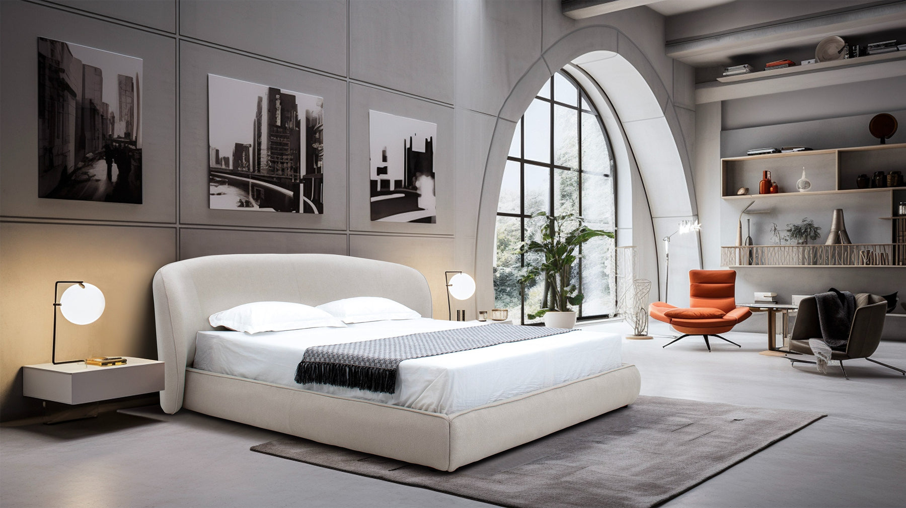 Lambert - Modern Beige Fabric Upholstered Bed