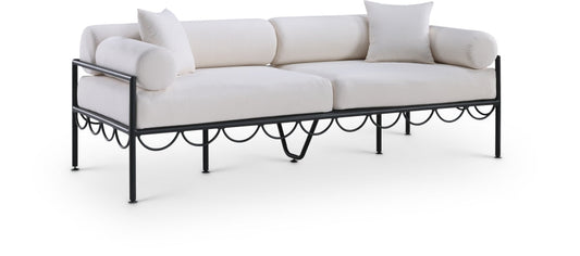 Portofino 85.75" Resilient Water Repellent Fabric Upholstered Outdoor Patio Sofa - Cream