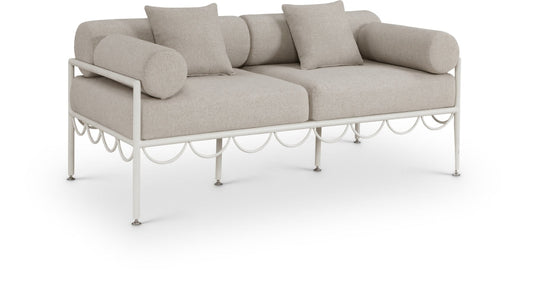 Portofino 69.75" Resilient Water Repellent Fabric Upholstered Outdoor Patio Loveseat - Beige