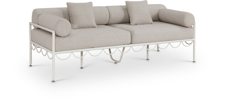 Portofino 85.75" Resilient Water Repellent Fabric Upholstered Outdoor Patio Sofa - Beige