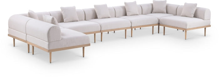 Laguna 177.5" Resilient Water Resistant Fabric Upholstered Outdoor Patio 7pc. Modular Sectional - Beige