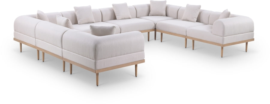 Laguna 142" Resilient Water Resistant Fabric Upholstered Outdoor Patio 8pc. Modular Sectional - Beige