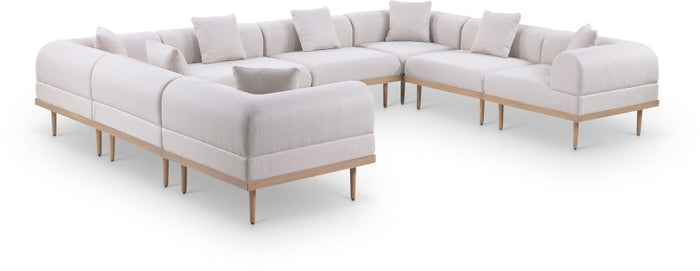 Laguna 142" Resilient Water Resistant Fabric Upholstered Outdoor Patio 8pc. Modular Sectional - Beige