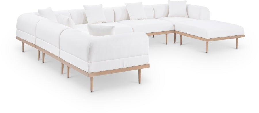 Laguna 142" Resilient Water Resistant Fabric Upholstered Outdoor Patio 7pc. Modular Sectional - Cream