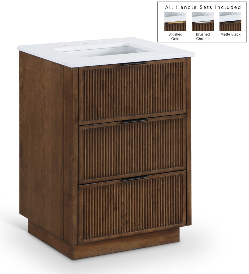 Willard 24" White Engineered Stone And Solid Wood Bathroom Vanity - Brown