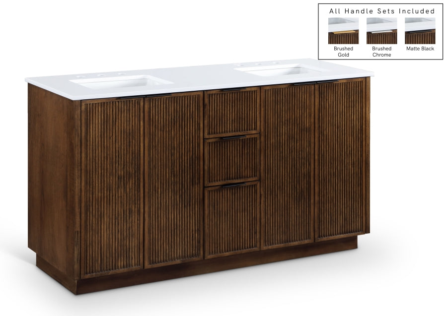 Willard 60" White Engineered Stone And Solid Wood Bathroom Vanity - Brown
