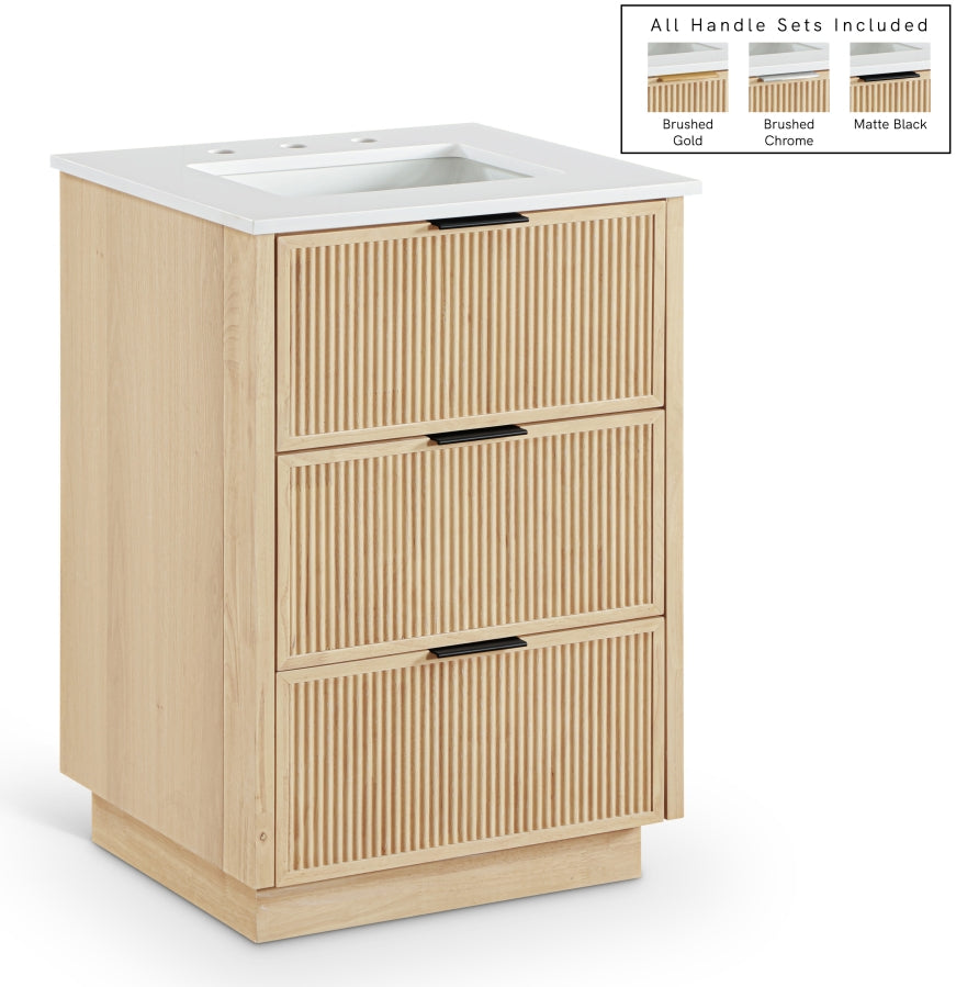 Willard 24" White Engineered Stone And Solid Wood Bathroom Vanity - Natural