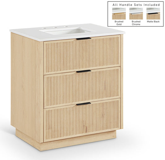 Willard 30" White Engineered Stone And Solid Wood Bathroom Vanity - Natural