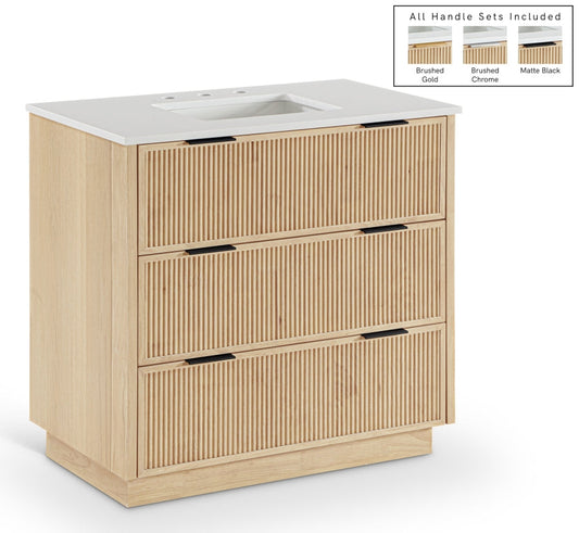 Willard 36" White Engineered Stone And Solid Wood Bathroom Vanity - Natural