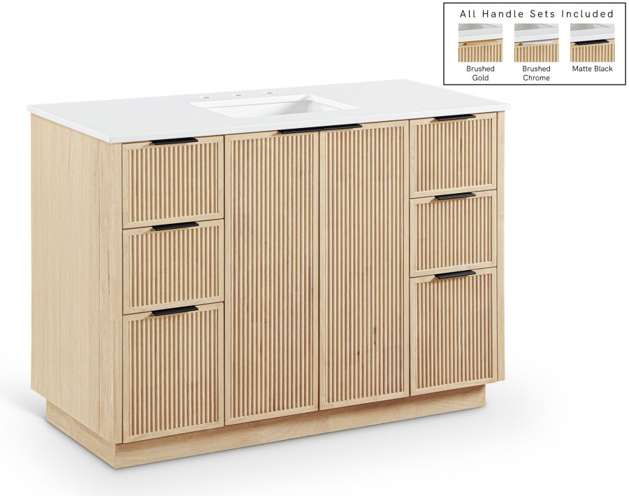 Willard 48" White Engineered Stone And Solid Wood Bathroom Vanity - Natural