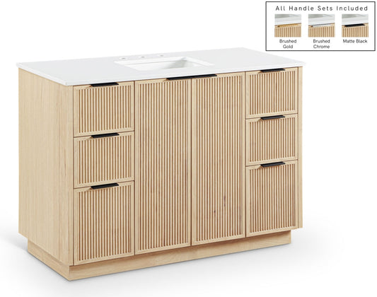 Willard 48" White Engineered Stone And Solid Wood Bathroom Vanity - Natural