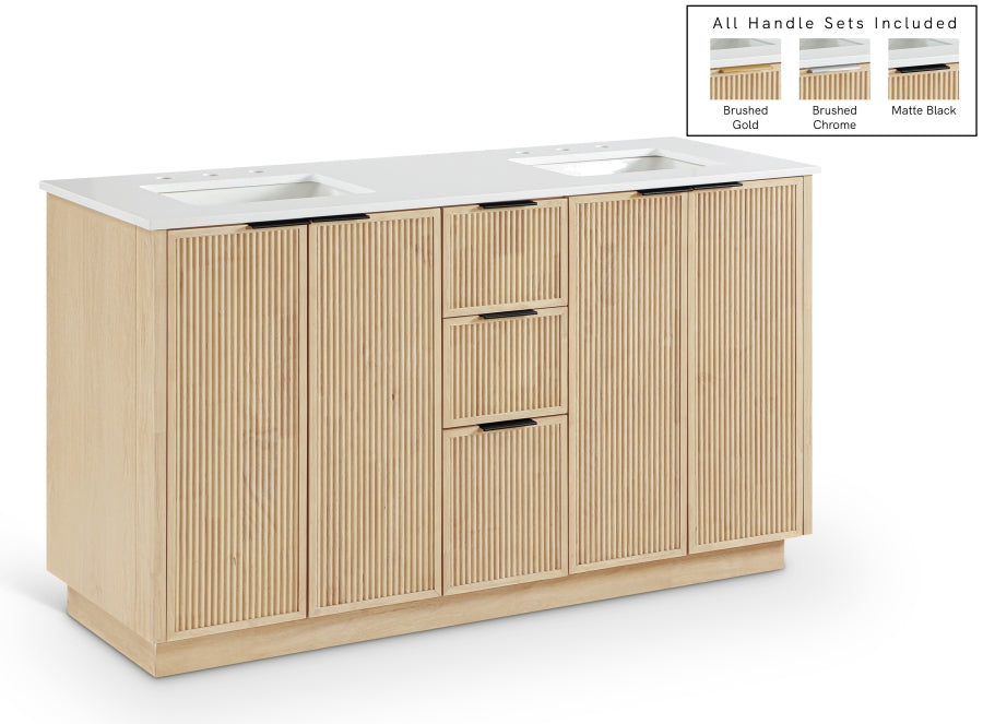 Willard 60" White Engineered Stone And Solid Wood Bathroom Vanity - Natural