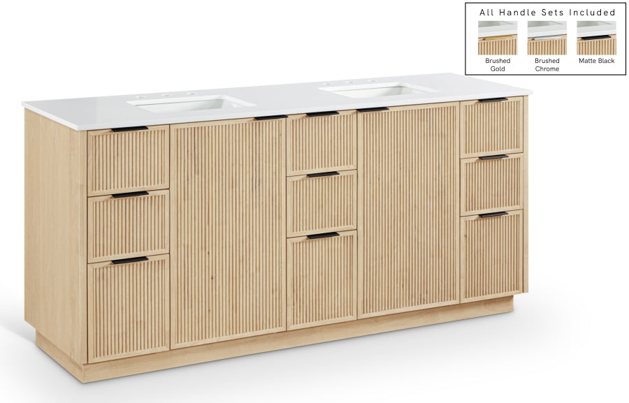 Willard 72" White Engineered Stone And Solid Wood Bathroom Vanity - Natural