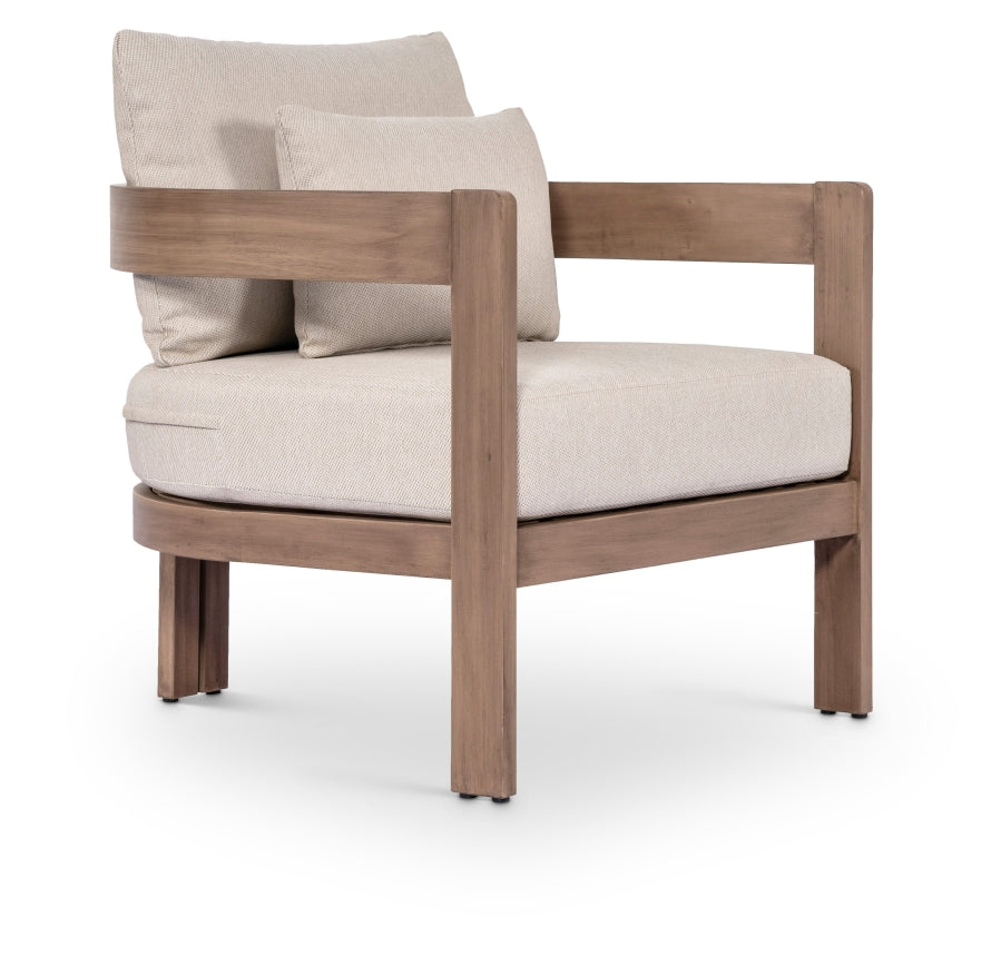 Newport Water Resistant Fabric Upholstered Outdoor Patio Chair with Outdoor Protective Cover Included - Beige