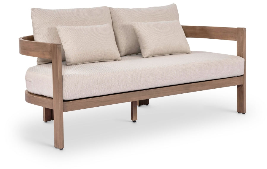 Newport 65" Water Resistant Fabric Upholstered Outdoor Patio Loveseat with Outdoor Protective Cover Included - Beige
