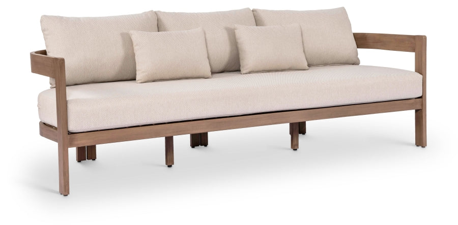 Newport 86.75" Water Resistant Fabric Upholstered Outdoor Patio Sofa with Outdoor Protective Cover Included - Beige