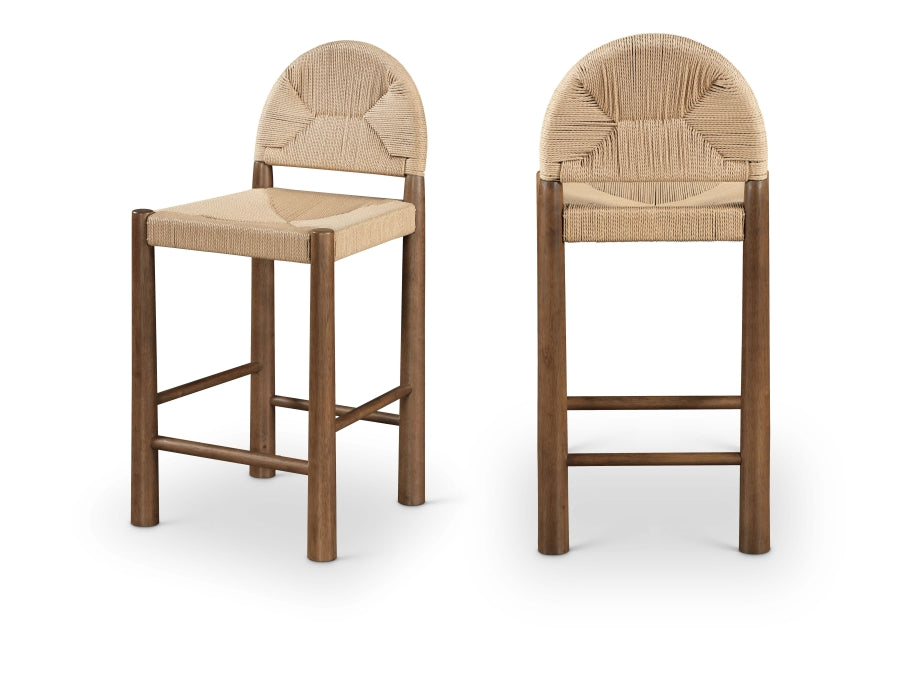 Bohemia Woven Seagrass Cord And Solid Wood Counter Stool - Beige