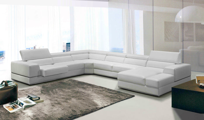 Pella - Modern White Italian Leather U Shaped Sectional Sofa