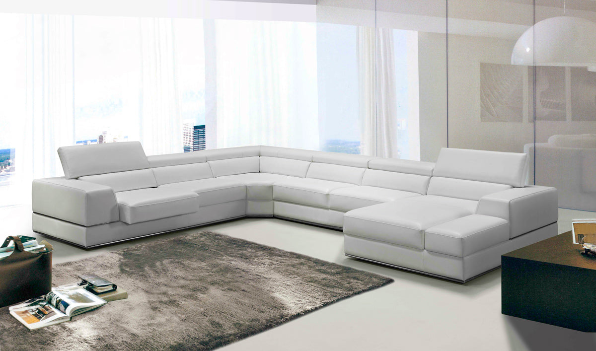 Pella - Modern White Italian Leather U Shaped Sectional Sofa