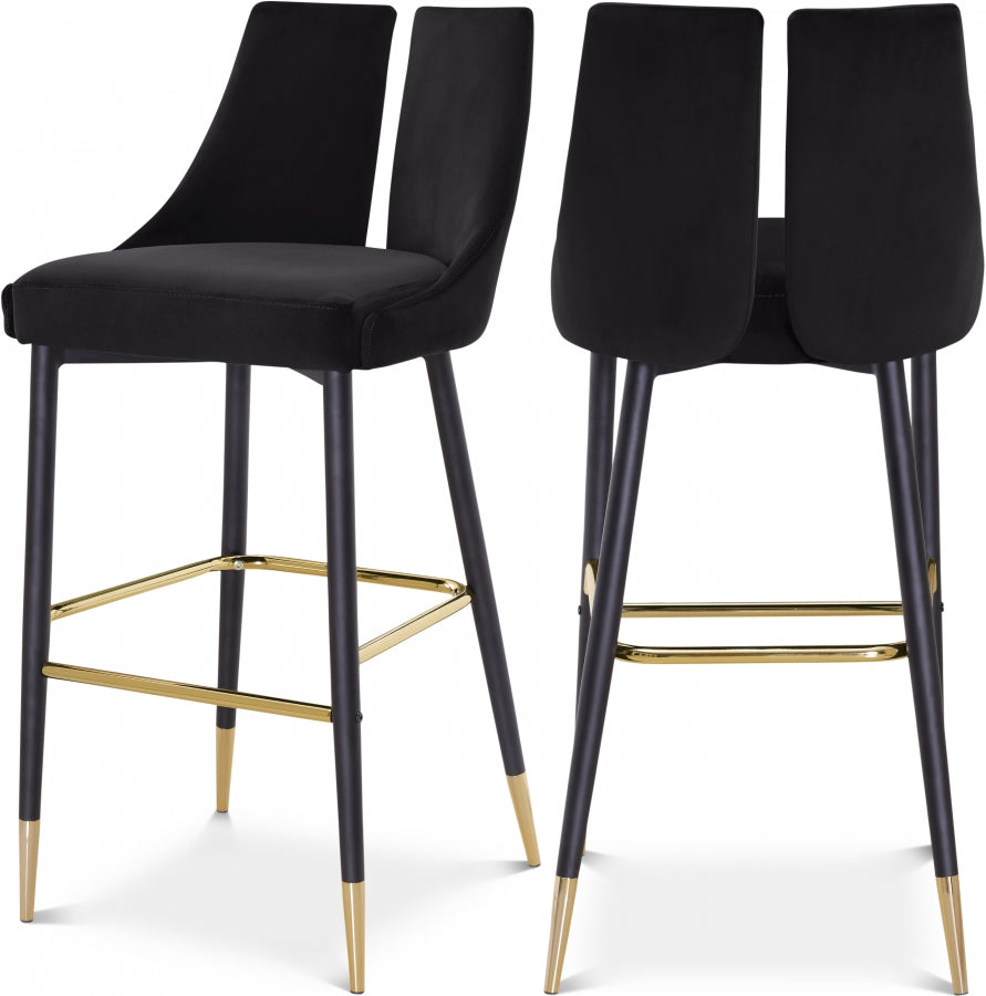 Sleek Velvet Upholstered Bar Stool - Black
