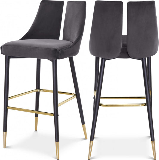 Sleek Velvet Upholstered Bar Stool - Grey