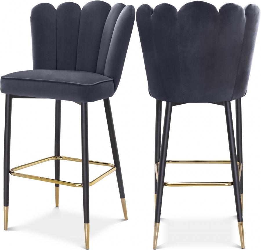 Lily Velvet Upholstered Bar Stool - Grey