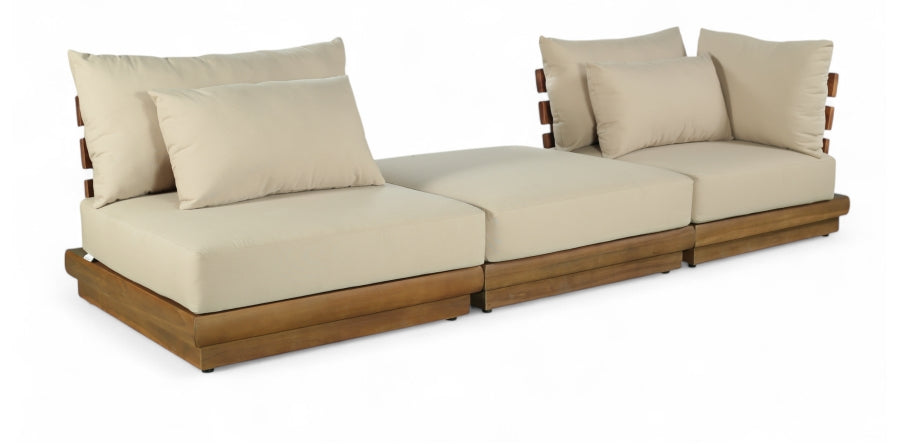 Mirella 112" Water Resistant Fabric Upholstered 3pc. Outdoor Patio Modular Sofa - Tan
