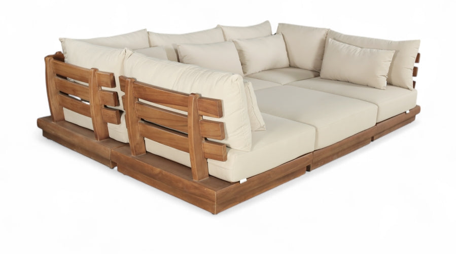 Mirella 112.75" Water Resistant Fabric Upholstered 6pc. Outdoor Patio Modular Sectional - Tan