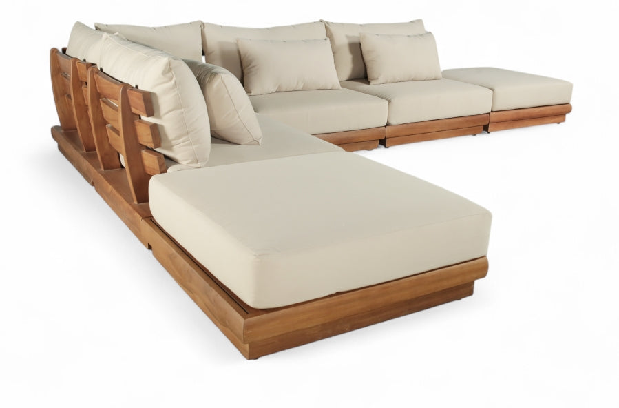 Mirella 149" Water Resistant Fabric Upholstered 6pc. Outdoor Patio Modular Sectional - Tan