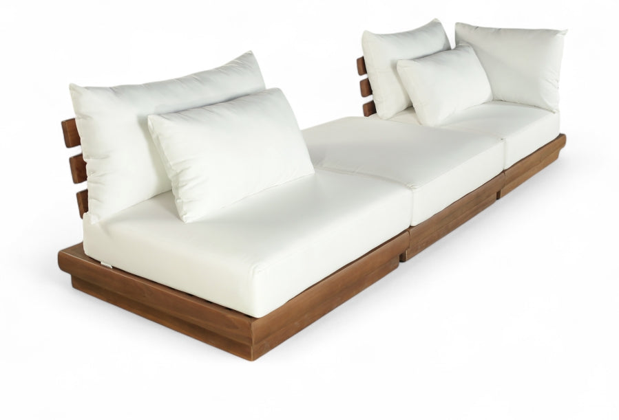Mirella 112" Water Resistant Fabric Upholstered 3pc. Outdoor Patio Modular Sofa - White