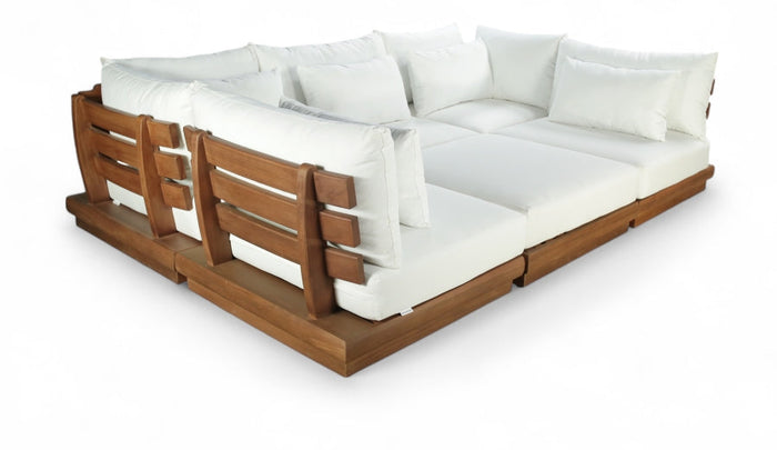Mirella 112.75" Water Resistant Fabric Upholstered 6pc. Outdoor Patio Modular Sectional - White
