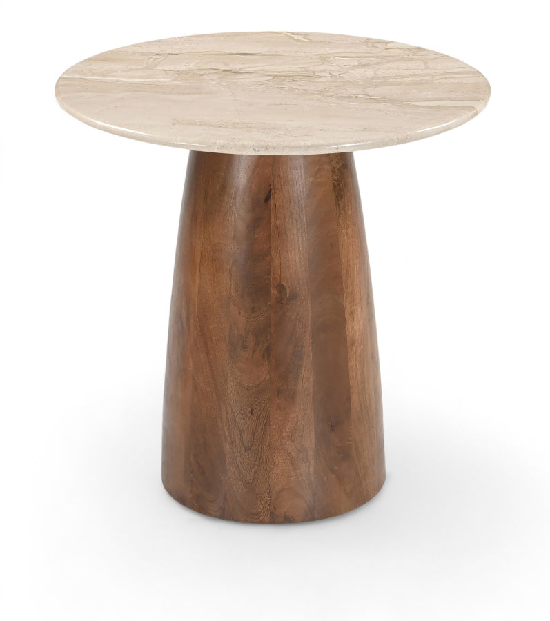 Liona Genuine Marble And Mango Wood End / Side Table - Beige