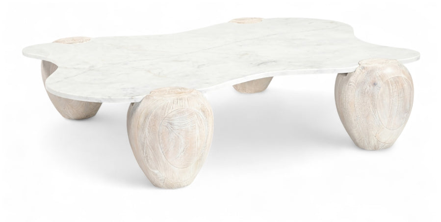 Liona Genuine Marble And Acacia Wood Coffee Table - White