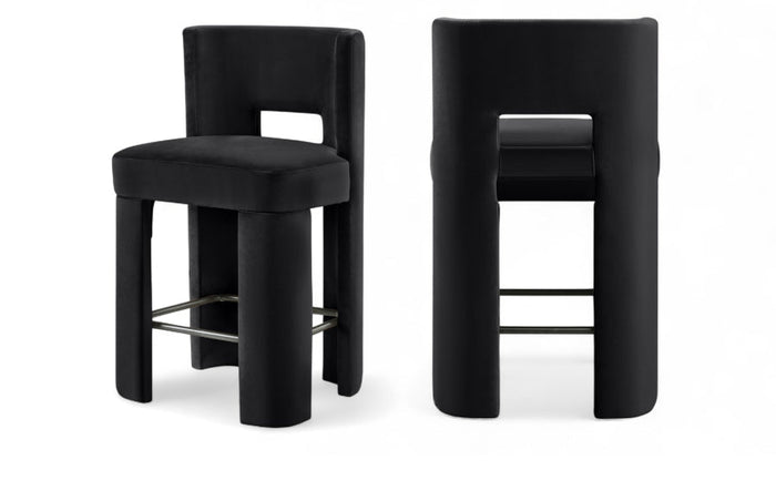 Zuno Velvet Performance Fabric Upholstered Counter Stool - Black