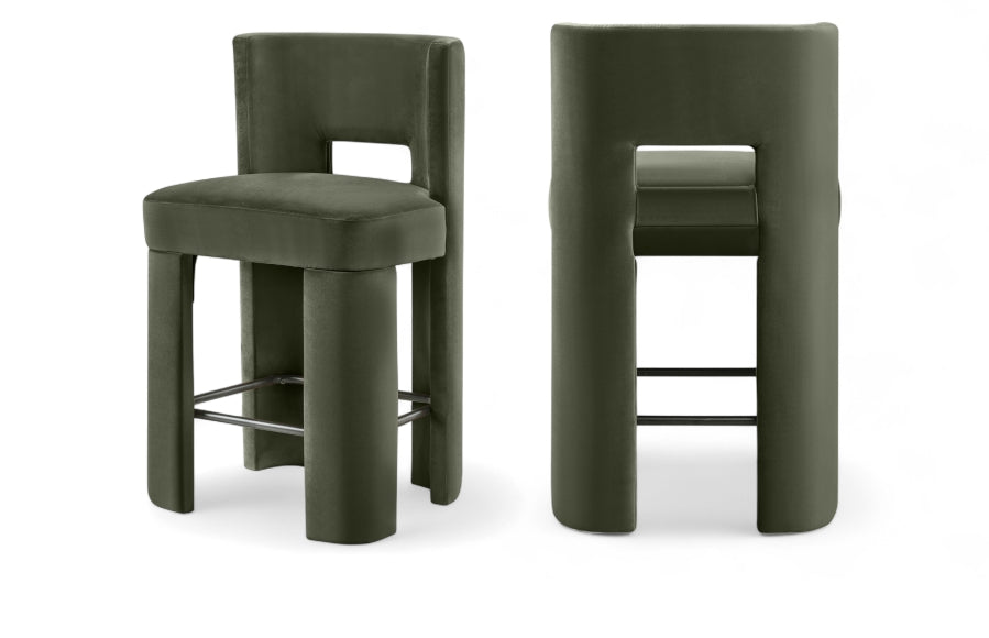 Zuno Velvet Performance Fabric Upholstered Counter Stool - Green