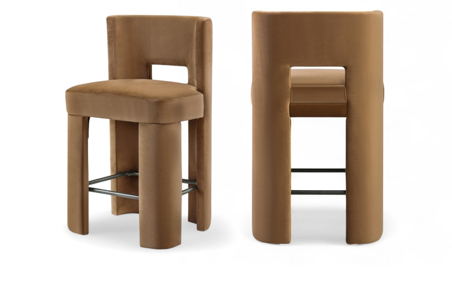 Zuno Velvet Performance Fabric Upholstered Counter Stool - Saddle