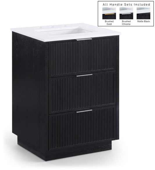 Willard 24" White Engineered Stone And Solid Wood Bathroom Vanity - Black