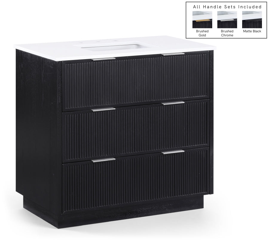 Willard 36" White Engineered Stone And Solid Wood Bathroom Vanity - Black