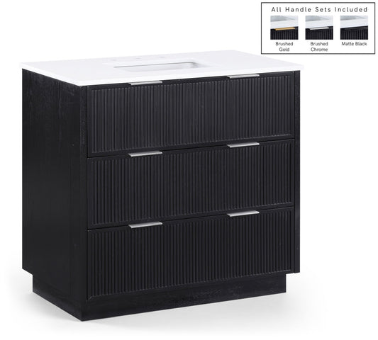 Willard 36" White Engineered Stone And Solid Wood Bathroom Vanity - Black