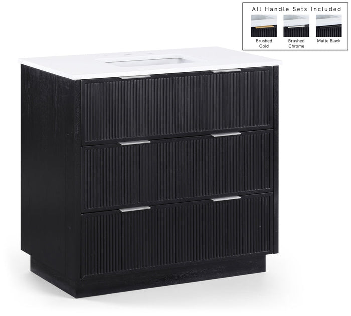 Willard 36" White Engineered Stone And Solid Wood Bathroom Vanity - Black